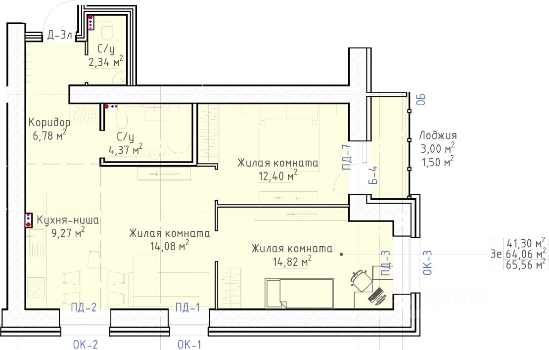 планировка квартиры 66 м2